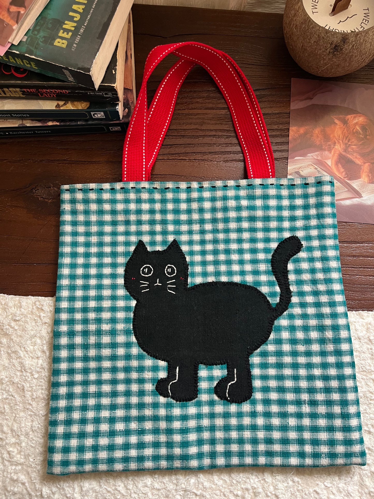 Shy Black Cat Mini Flat Tote