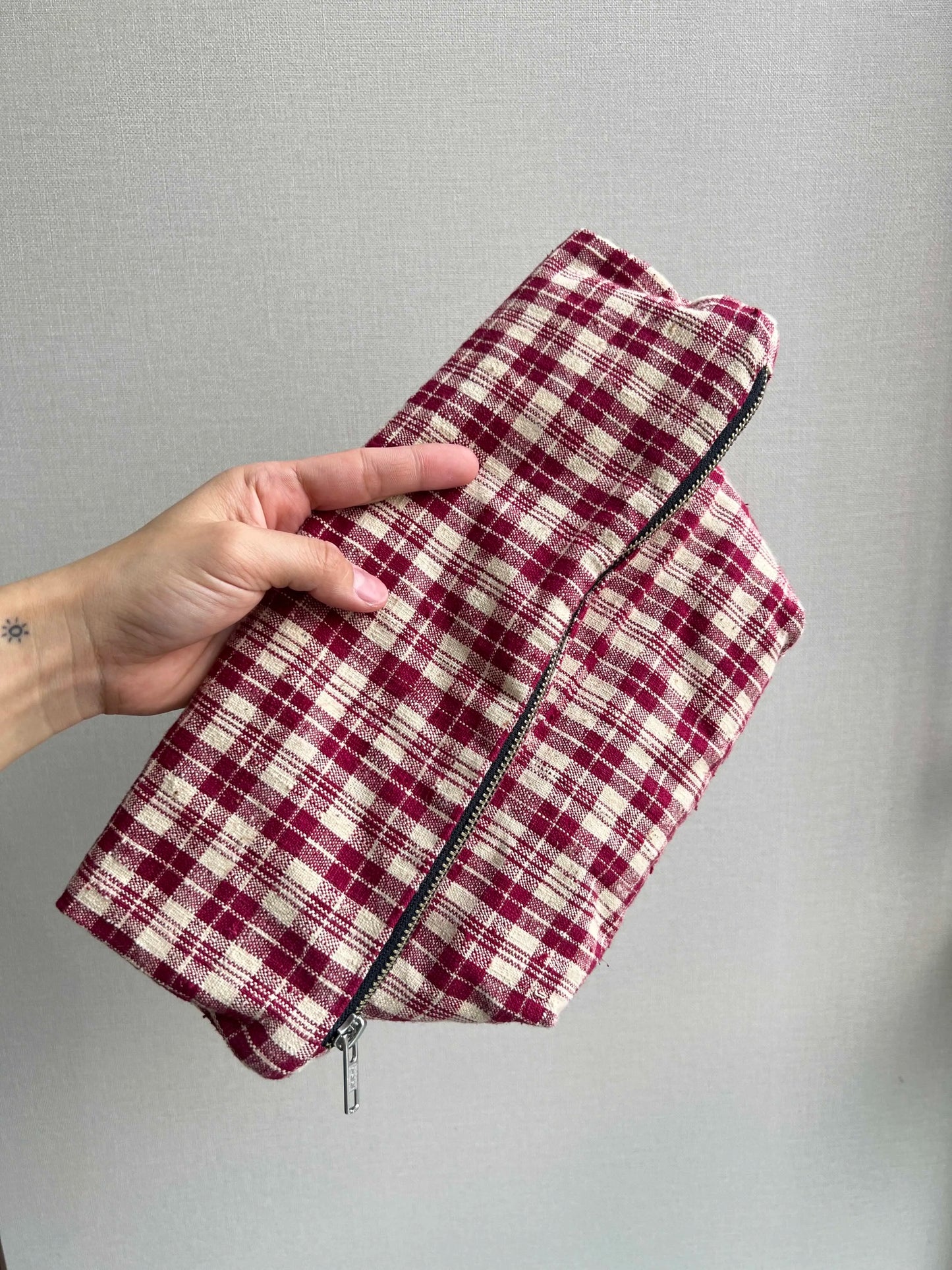 Handgewebte karierte Tragetasche (2-teiliges Set)