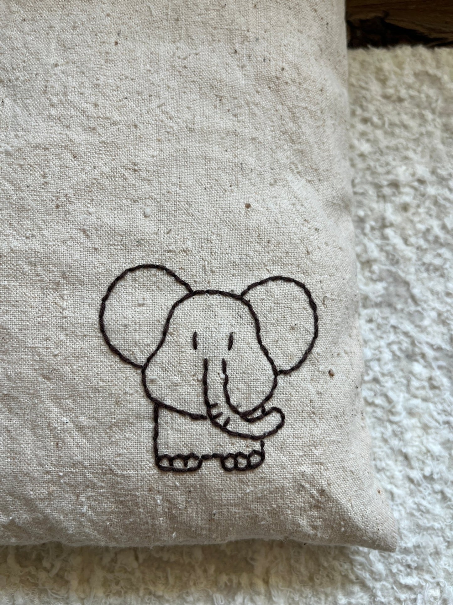 Custom Name Text | Hand - Embroidered Elephant Sleeve - Made by Frey