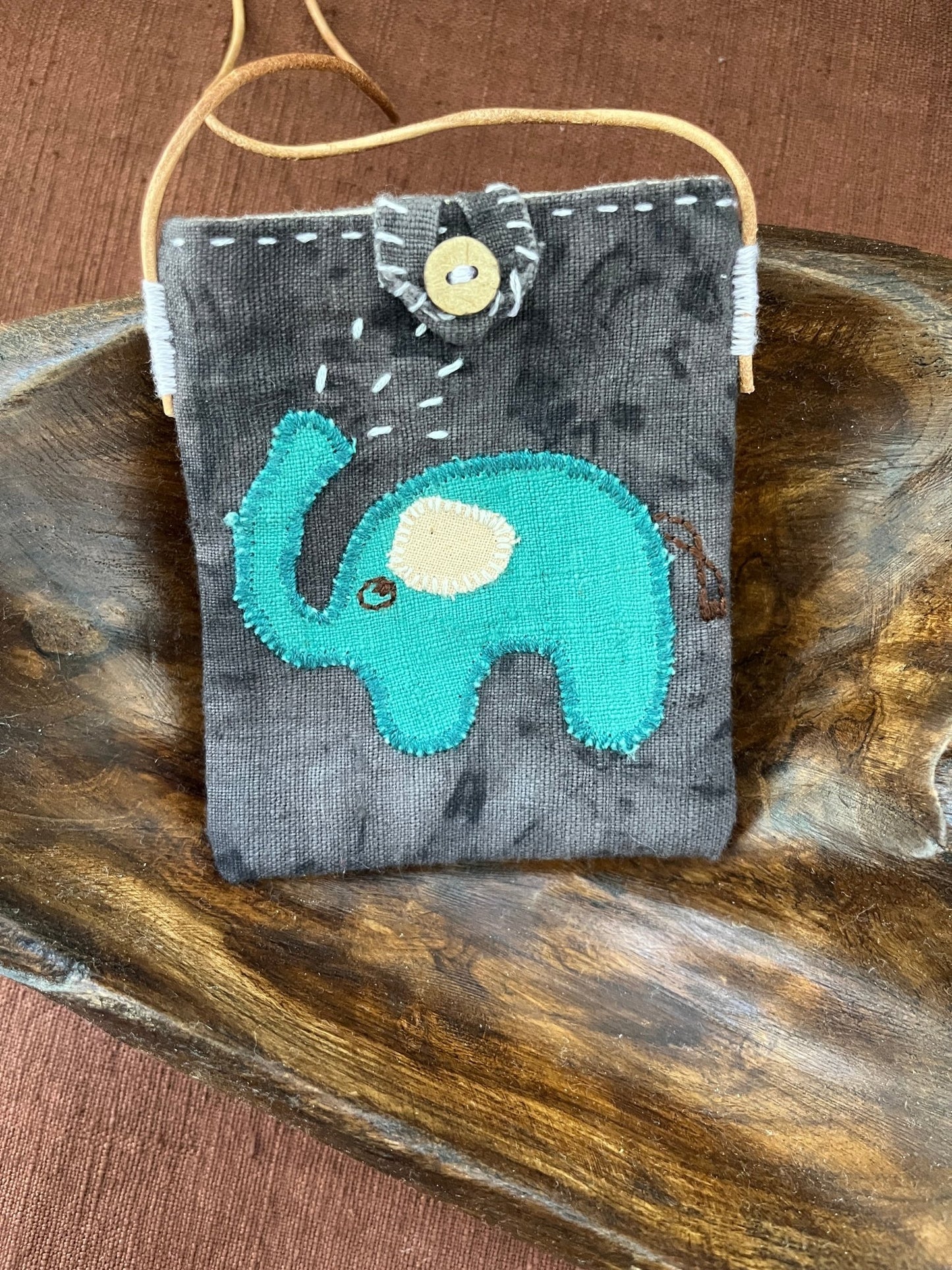 Customizable Hand - Embroidered Elephant Water - Spray Pouch Crossbody or Neck Bag - Made by Frey