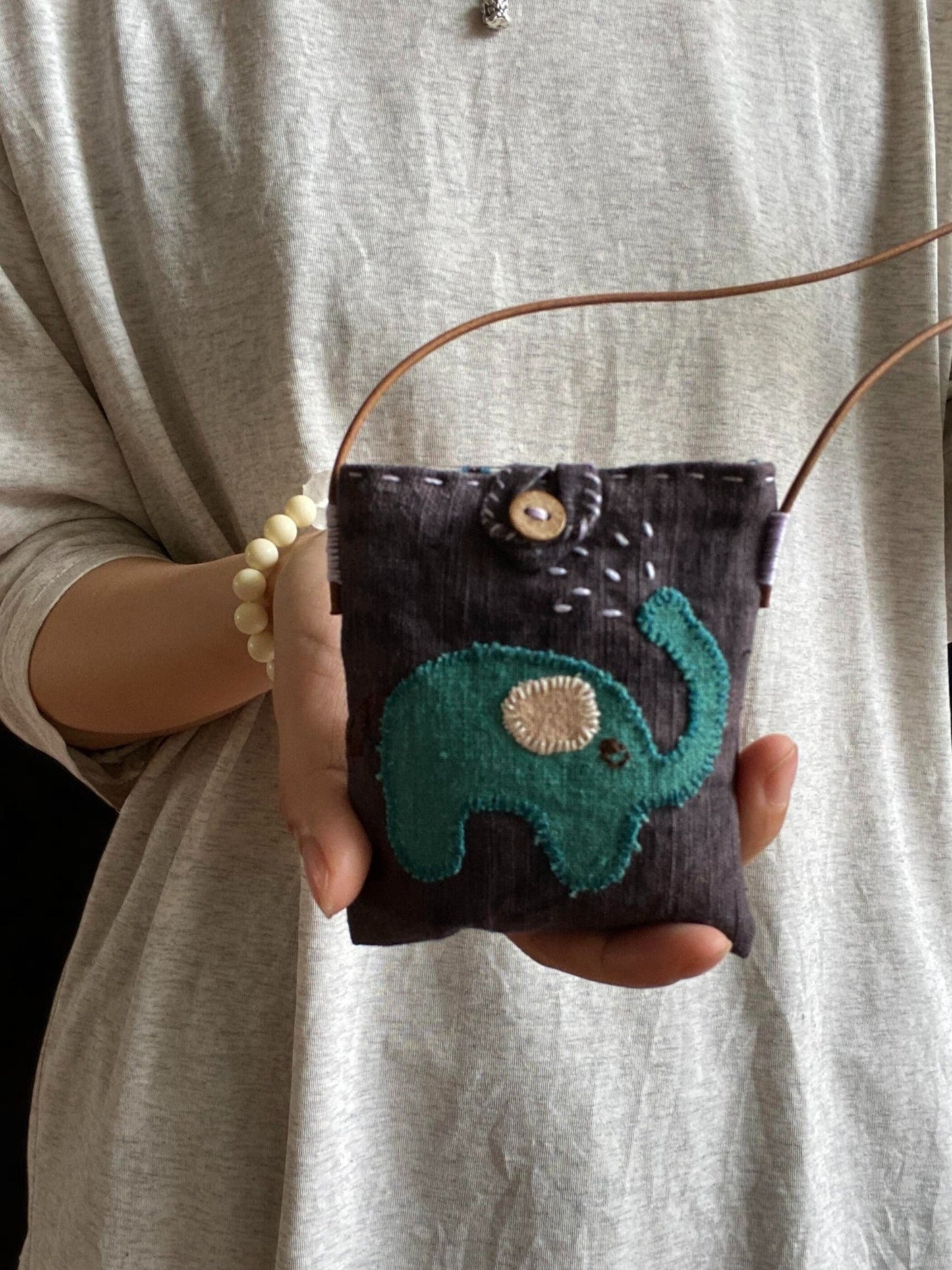 Customizable Hand - Embroidered Elephant Water - Spray Pouch Crossbody or Neck Bag - Made by Frey