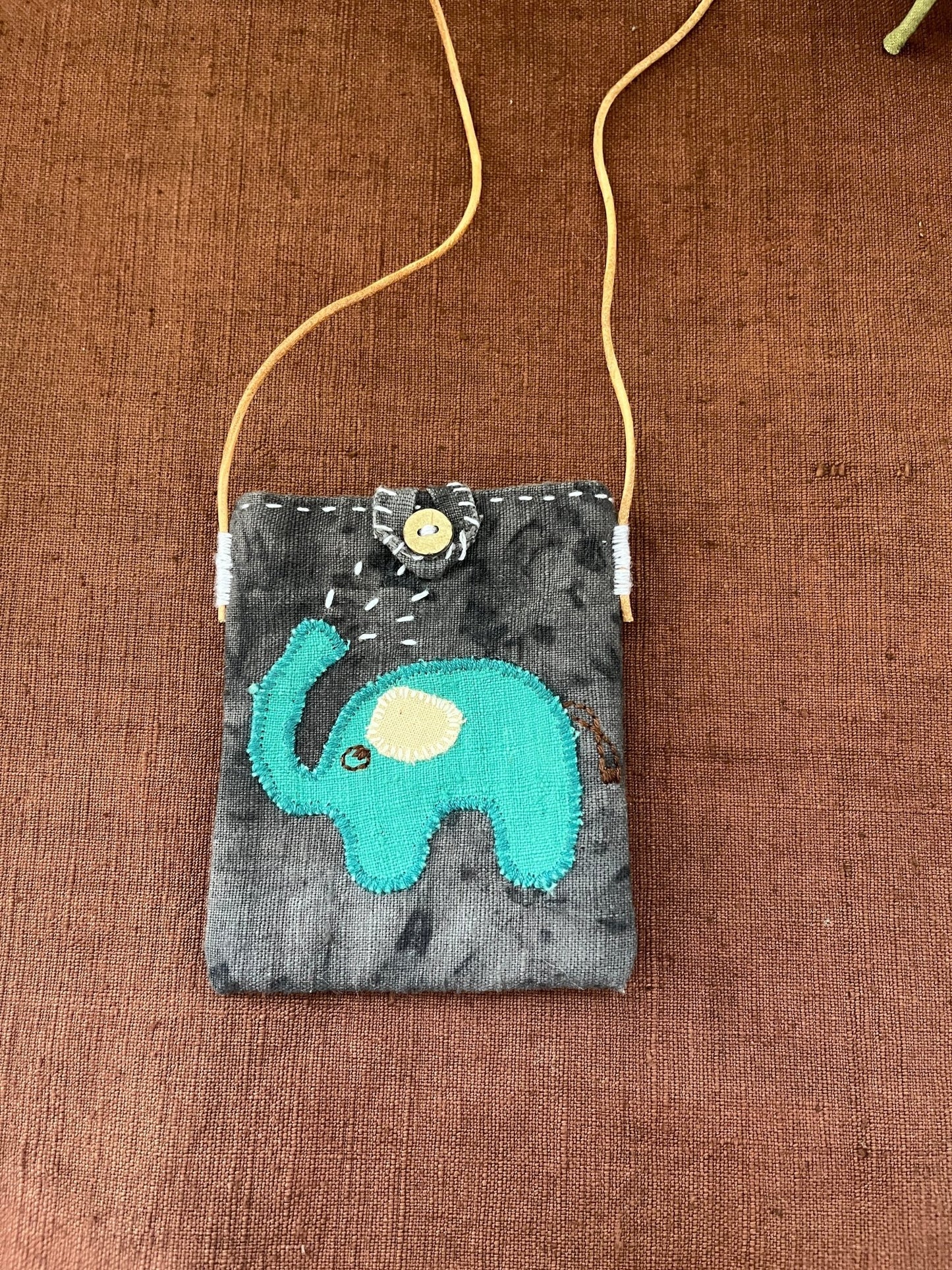 Customizable Hand - Embroidered Elephant Water - Spray Pouch Crossbody or Neck Bag - Made by Frey
