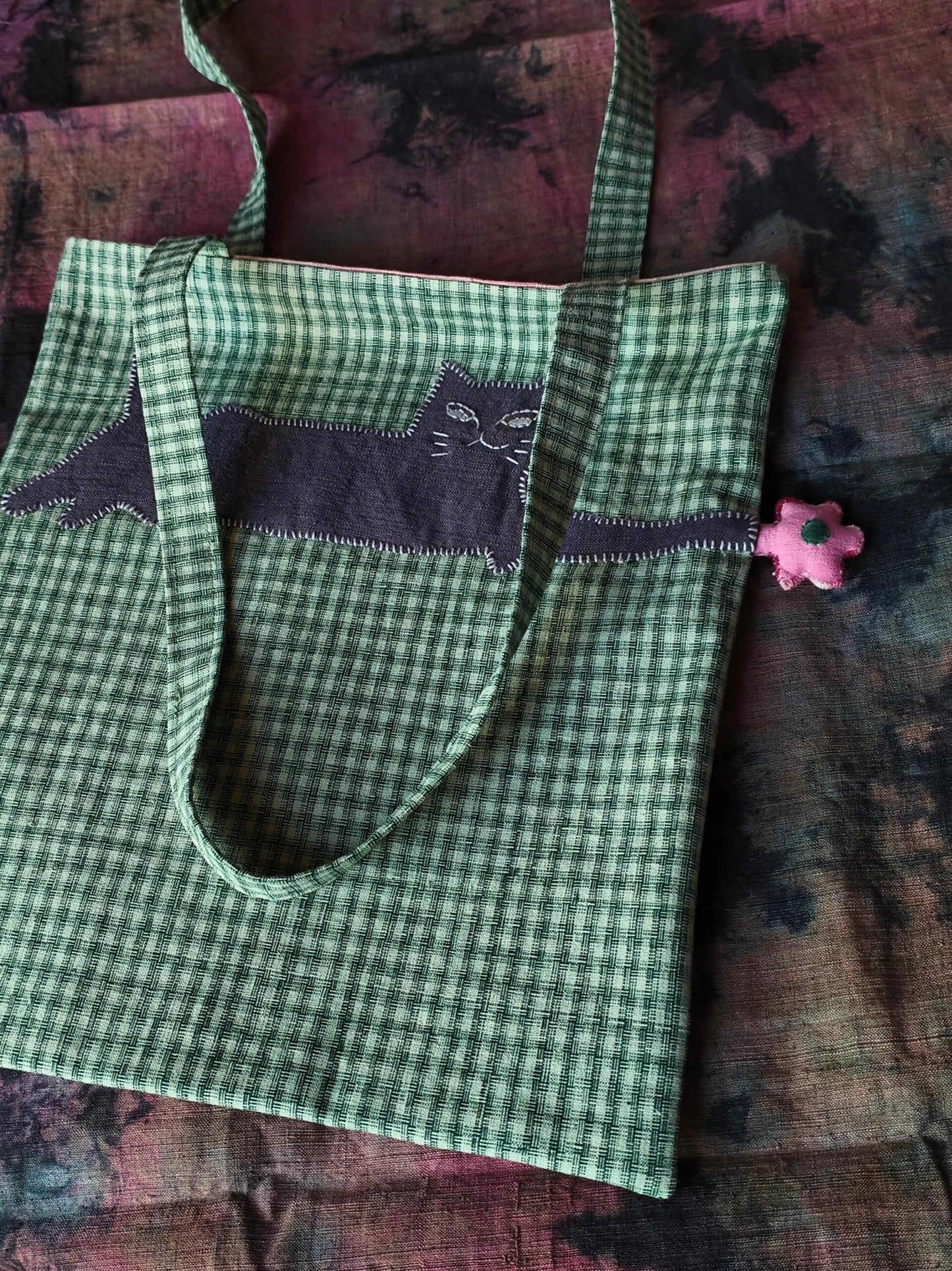 Embroidered Cat & Sakura Mini Tote - Made by Frey