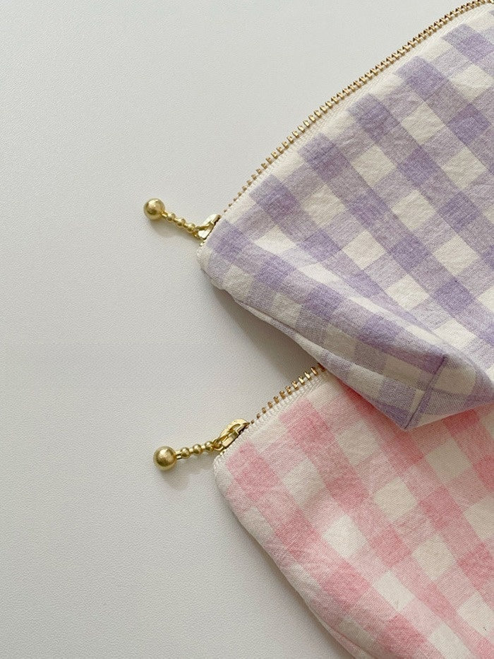 ESSENTIALS POCKETS — Light Pink & Light Purple Gingham Pouch - Made by Frey