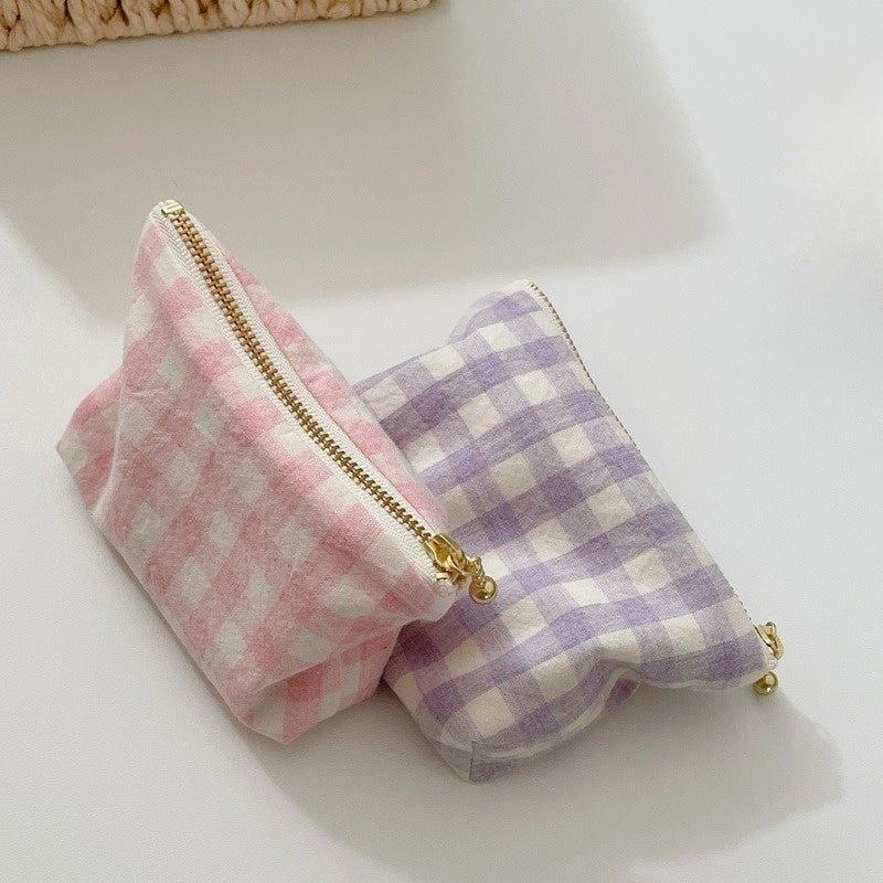 ESSENTIALS POCKETS — Light Pink & Light Purple Gingham Pouch - Made by Frey