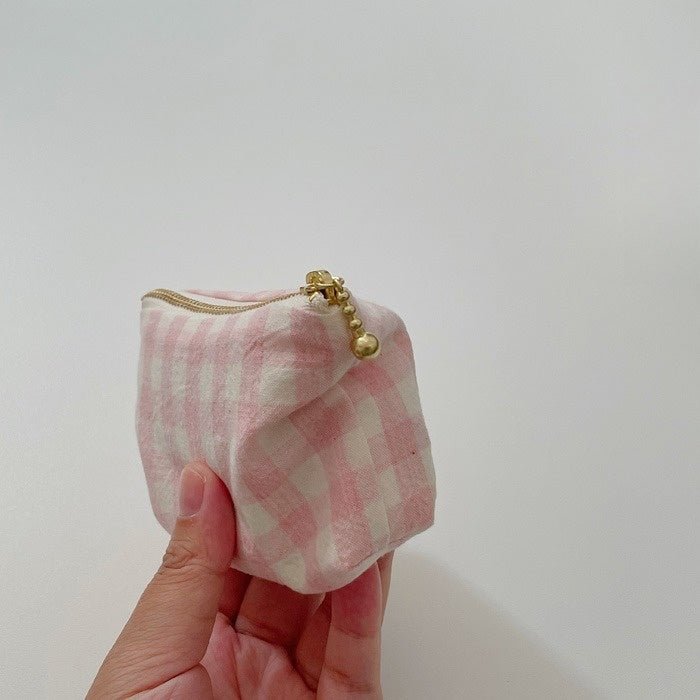 ESSENTIALS POCKETS — Light Pink & Light Purple Gingham Pouch - Made by Frey