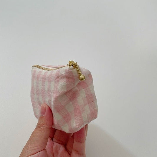 ESSENTIALS POCKETS — Light Pink & Light Purple Gingham Pouch - Made by Frey