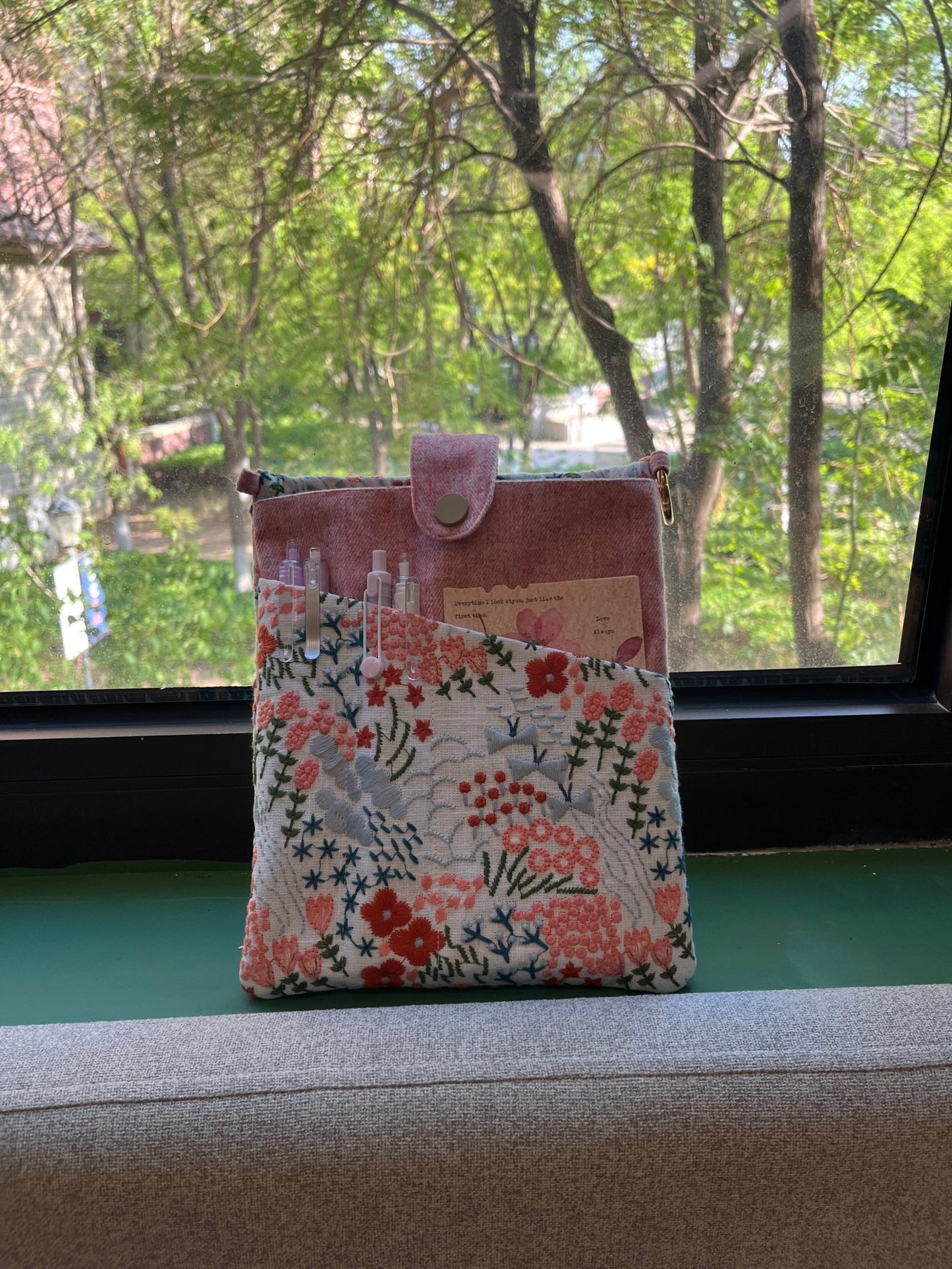 Functional Yet Lovely Gift Pink Embroidered Book Sleeve - Made by Frey