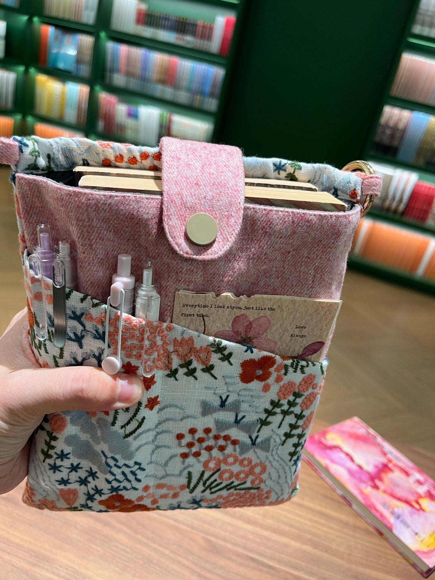 Functional Yet Lovely Gift Pink Embroidered Book Sleeve - Made by Frey