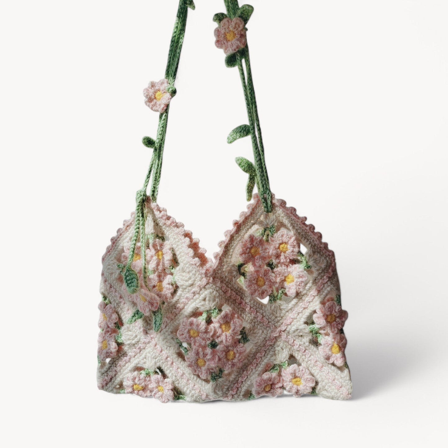 Hand - Crocheted Peach Blossom Shoulder Bag - Made by Frey