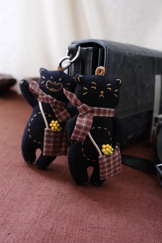 Hand - Embroidered Cat Keychain Bag Charm Necklace - Made by Frey