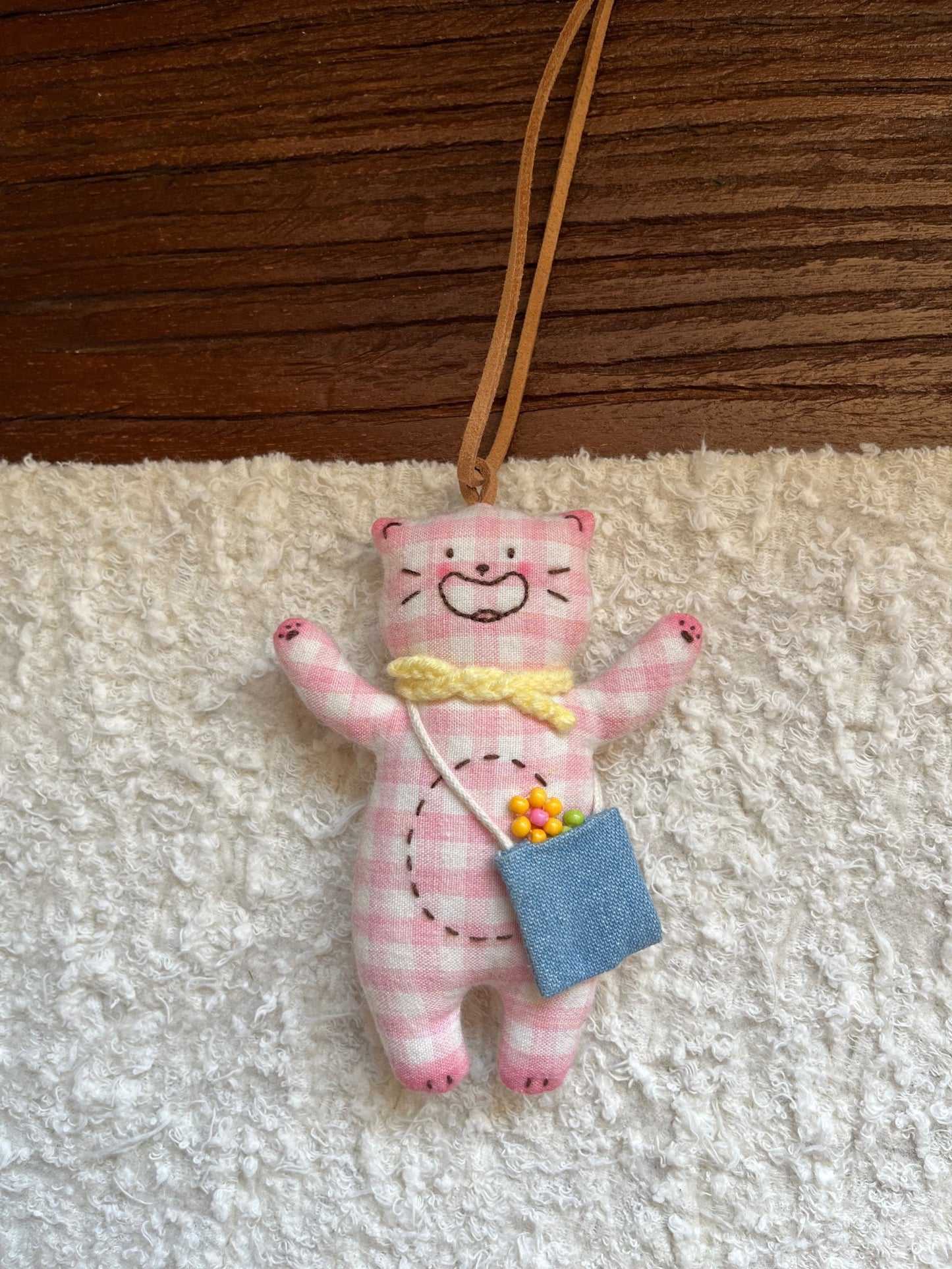Hand - Embroidered Cat Keychain Bag Charm Necklace - Made by Frey