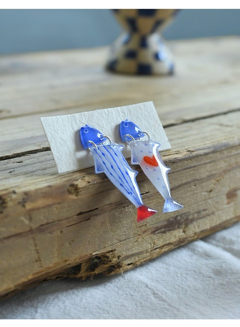 Hand - Painted Ocean Fish Earrings - Made by Frey