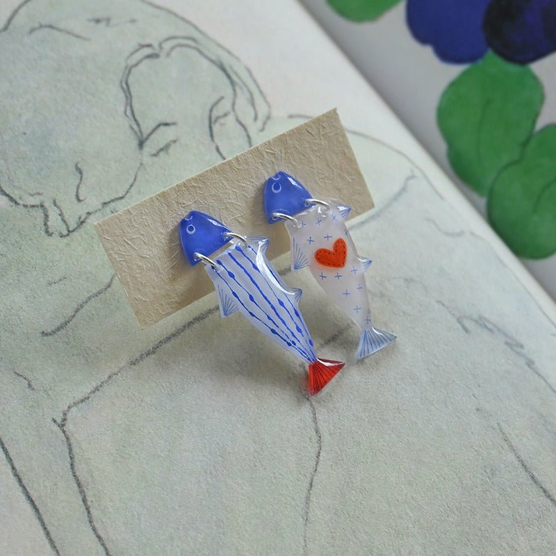 Hand - Painted Ocean Fish Earrings - Made by Frey