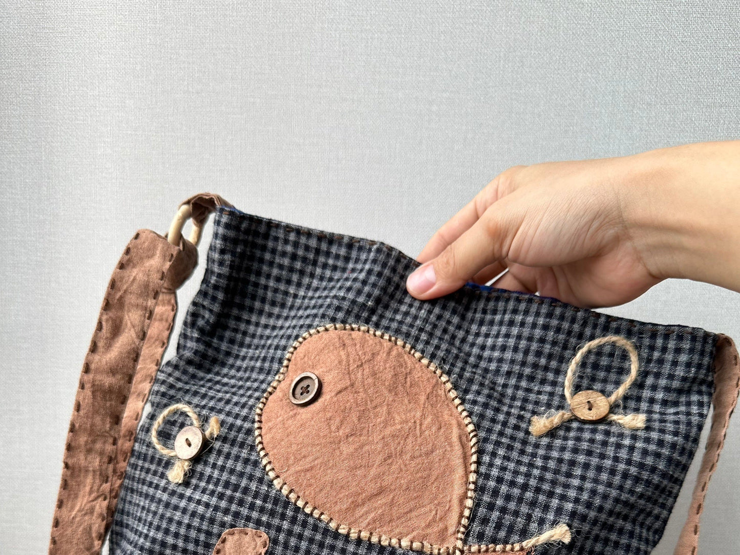 Handmade Crossbody Bag - Hand - Stitched Fish Design - Made by Frey
