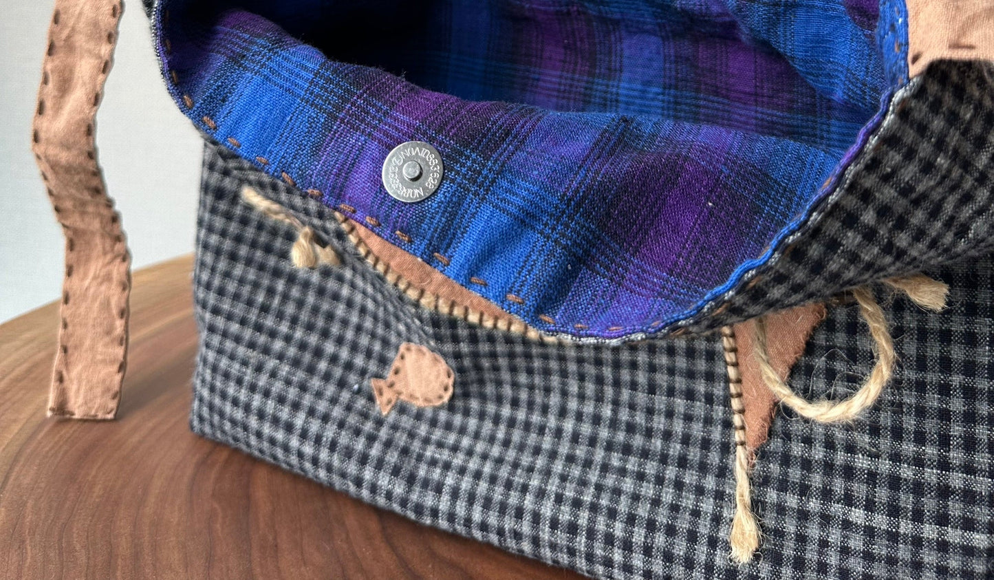 Handmade Crossbody Bag - Hand - Stitched Fish Design - Made by Frey