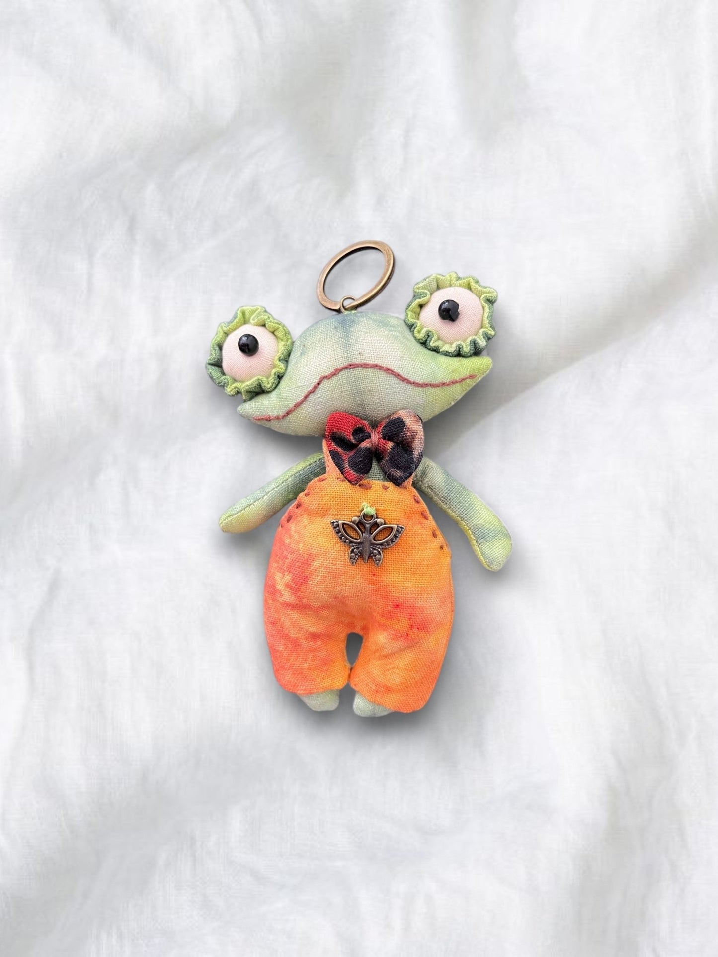 Handmade Frog Bag Charm Art Doll - Made by Frey