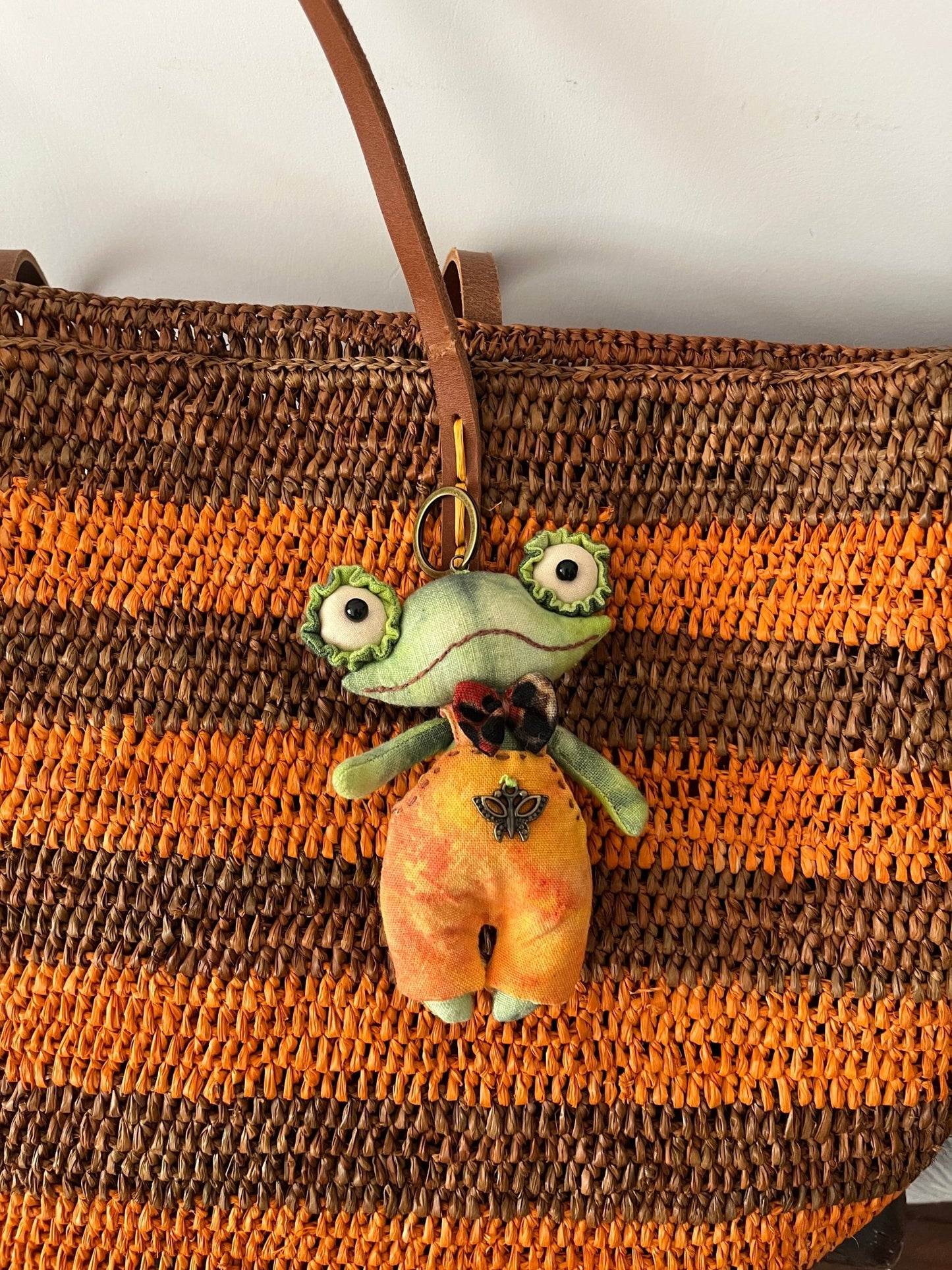 Handmade Frog Bag Charm Art Doll - Made by Frey