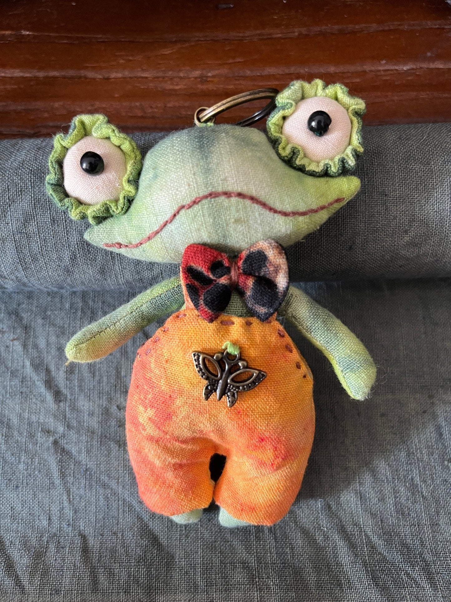 Handmade Frog Bag Charm Art Doll - Made by Frey