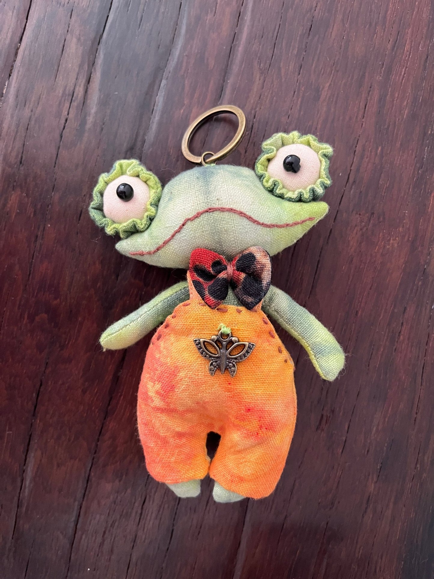 Handmade Frog Bag Charm Art Doll - Made by Frey