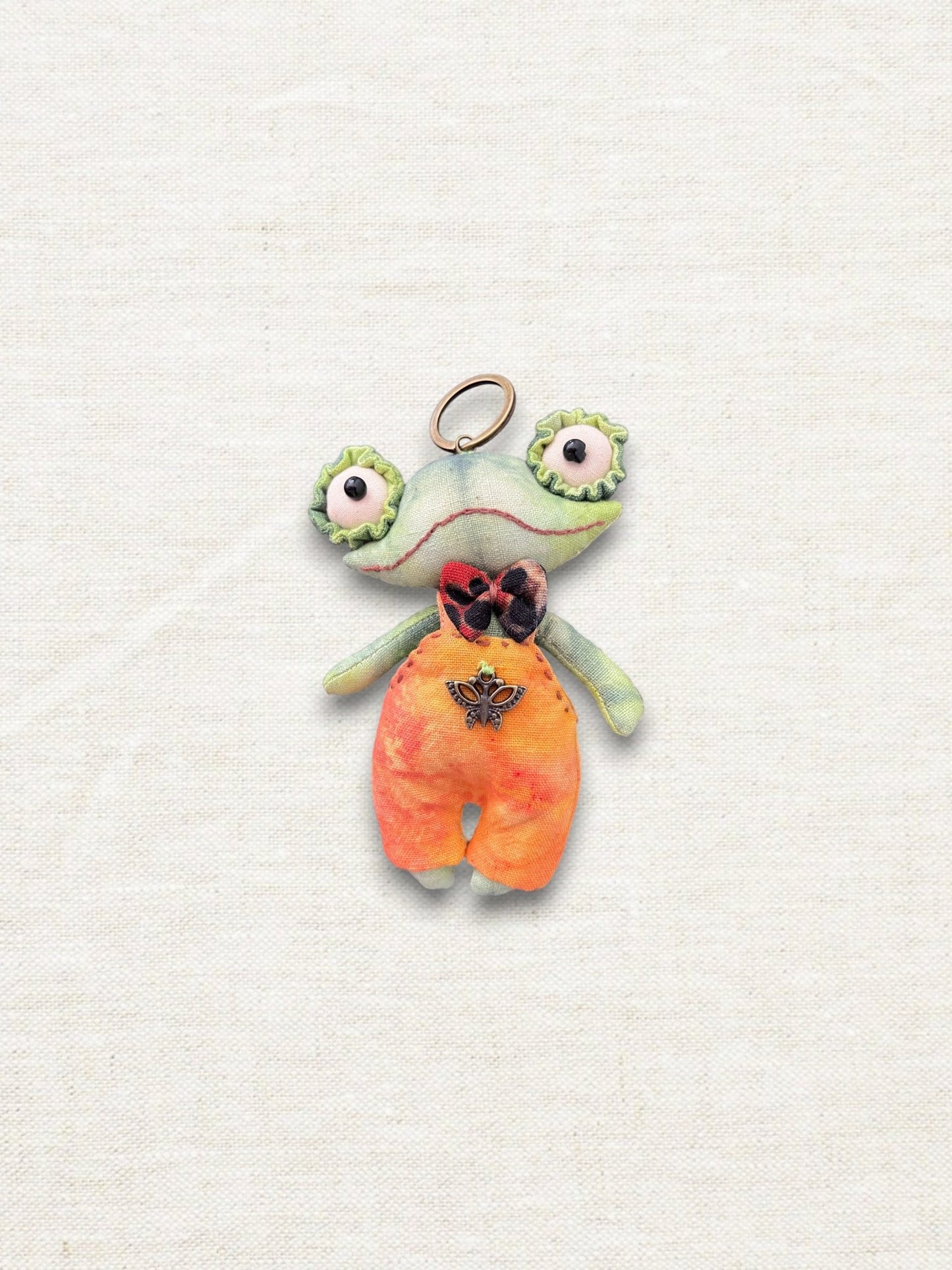 Handmade Frog Bag Charm Art Doll - Made by Frey