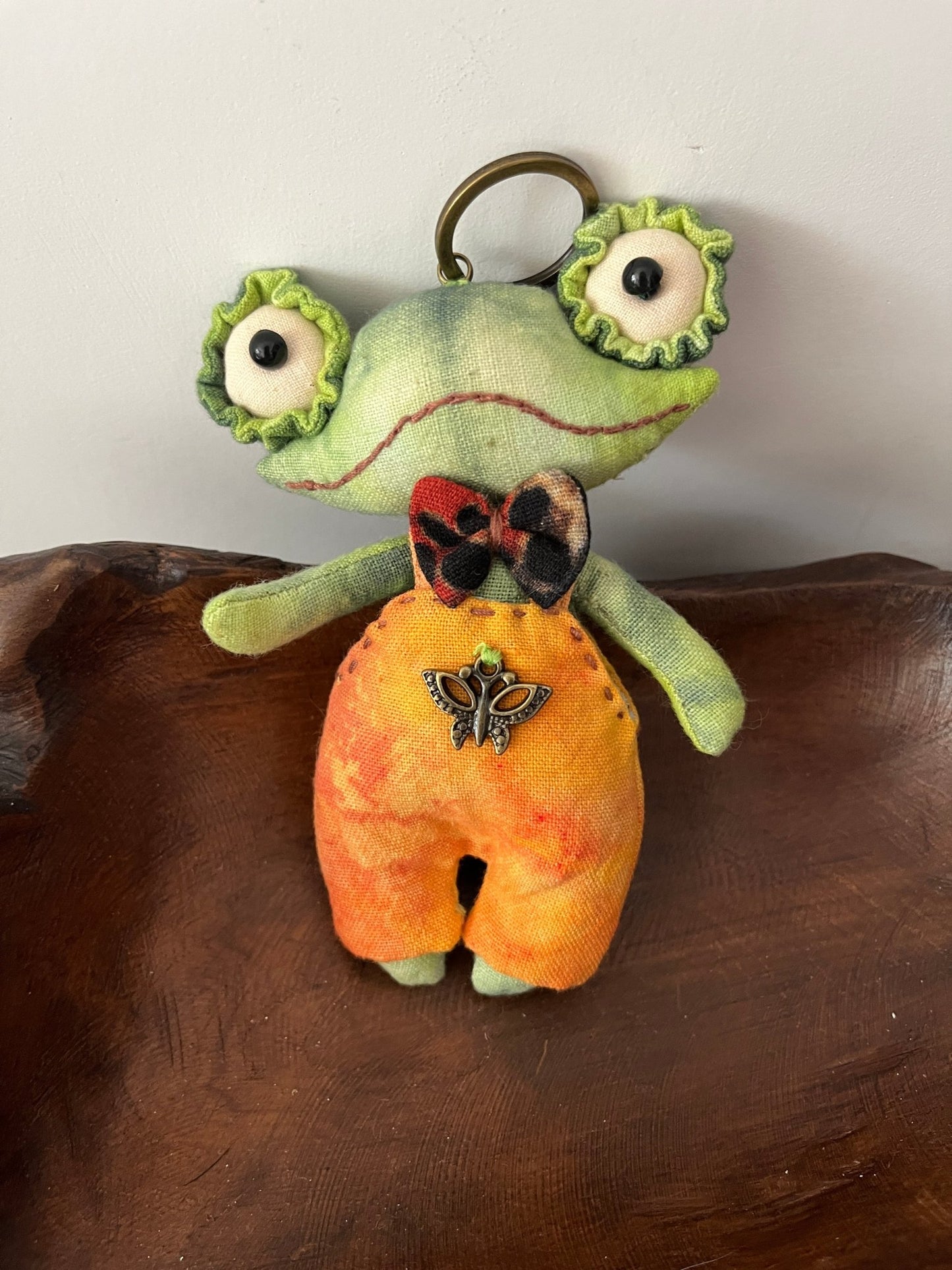 Handmade Frog Bag Charm Art Doll - Made by Frey