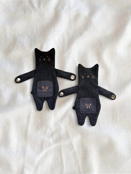 Hugging Cat Zipper Pouch — Handmade Black Cat Bag Charm - Made by Frey