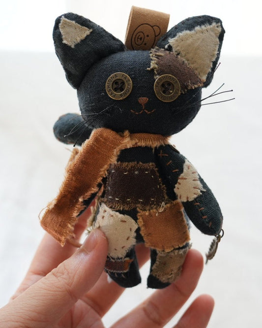 Patched Black Cat — Handmade Bag Charm - Made by Frey