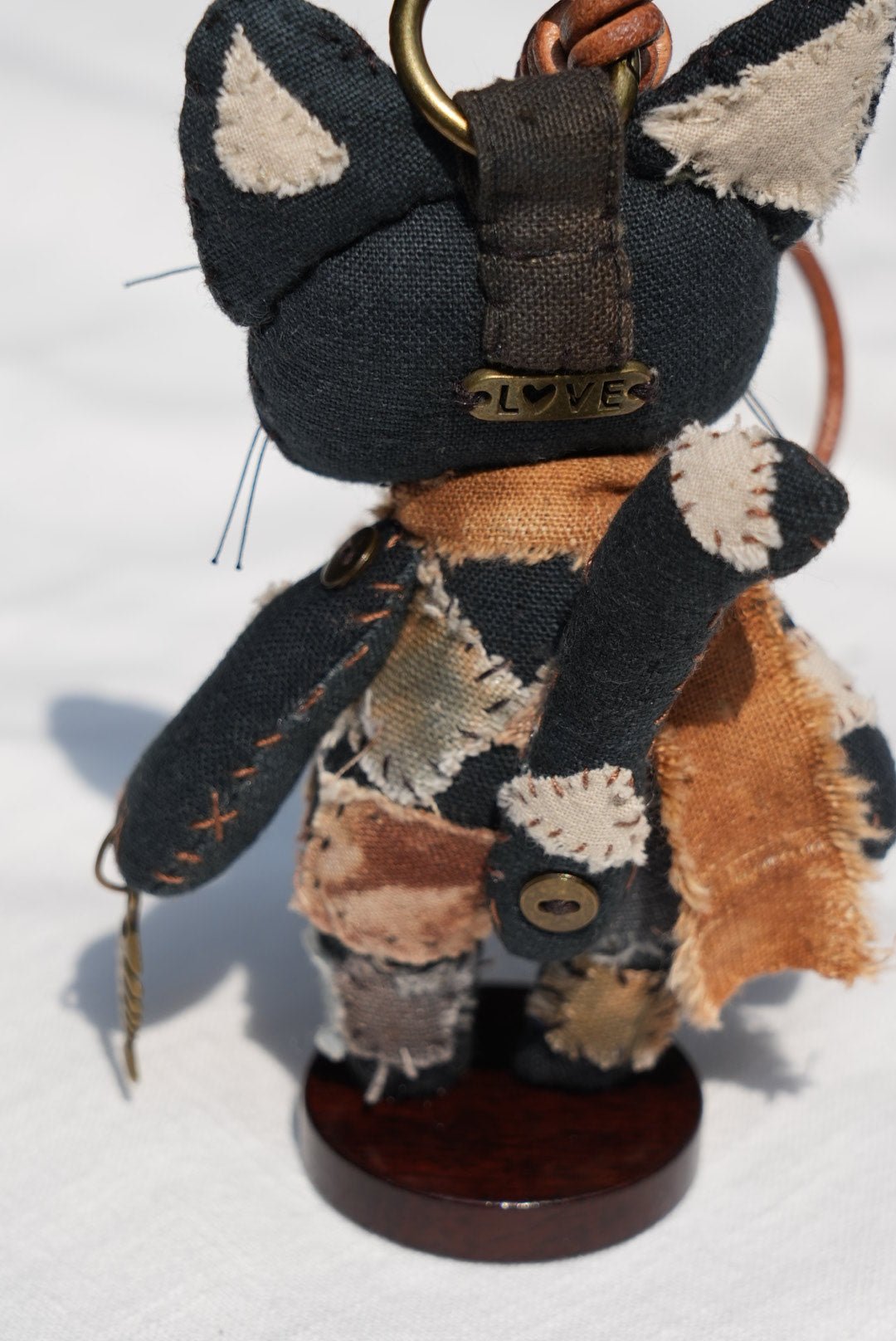 Patched Black Cat — Handmade Bag Charm - Made by Frey