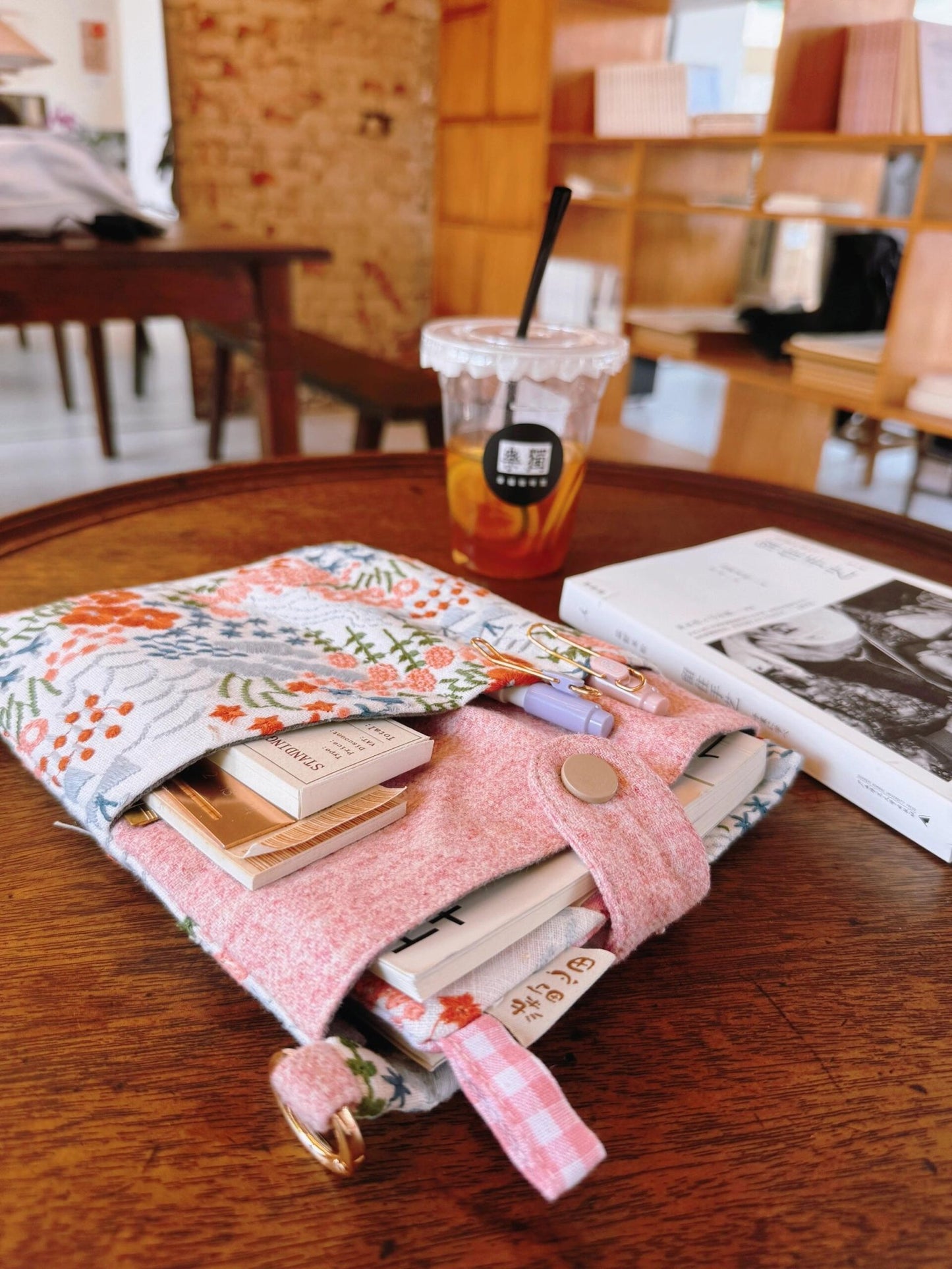 Pink Embroidered Book Sleeve - Made by Frey