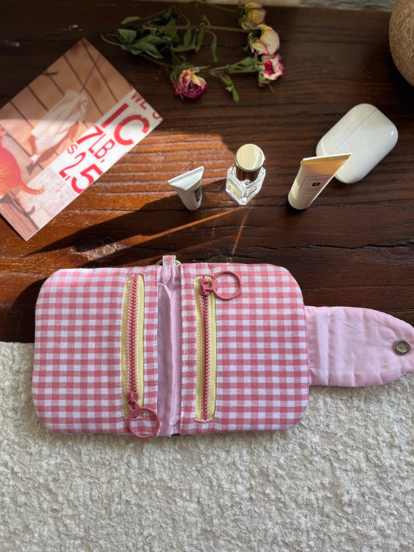 Pink Floral Wallet with Key Ring & Zippers - Made by Frey