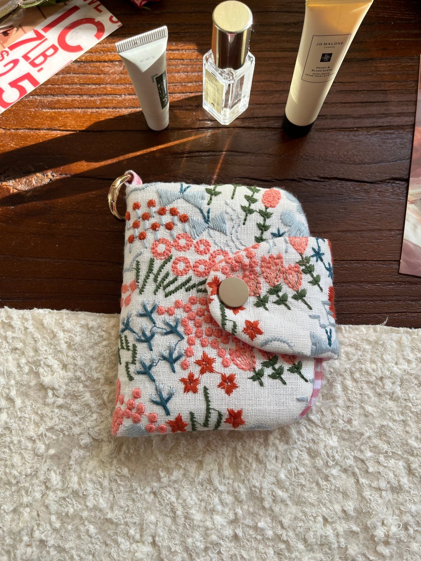 Pink Floral Wallet with Key Ring & Zippers - Made by Frey