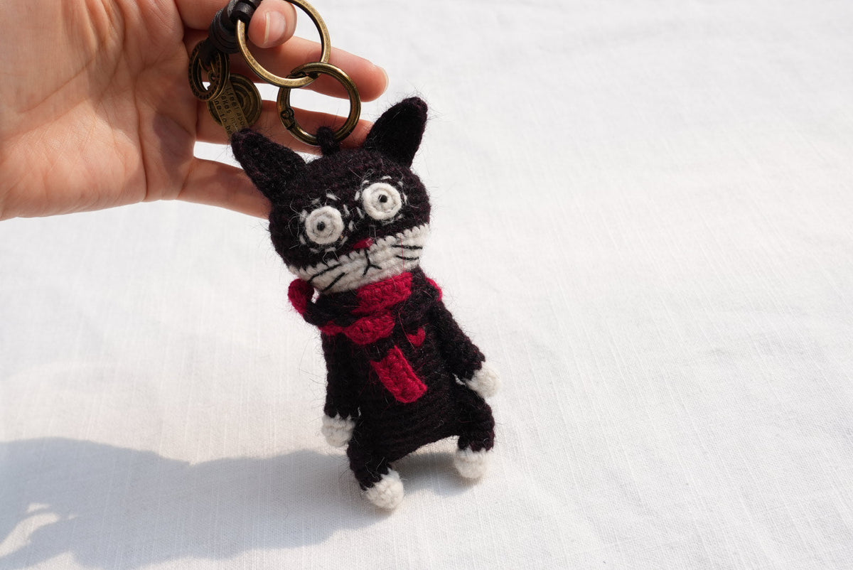 Slightly Unhinged Cat – Bag Charm/Keychain - Made by Frey