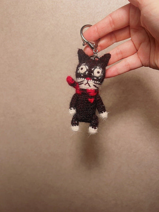 🐈⬛ Slightly Unhinged Cat – Brooch or Keychain - Made by Frey