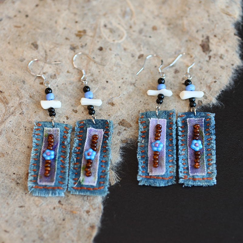 Vintage Ethnic Fabric Earrings - Made by Frey