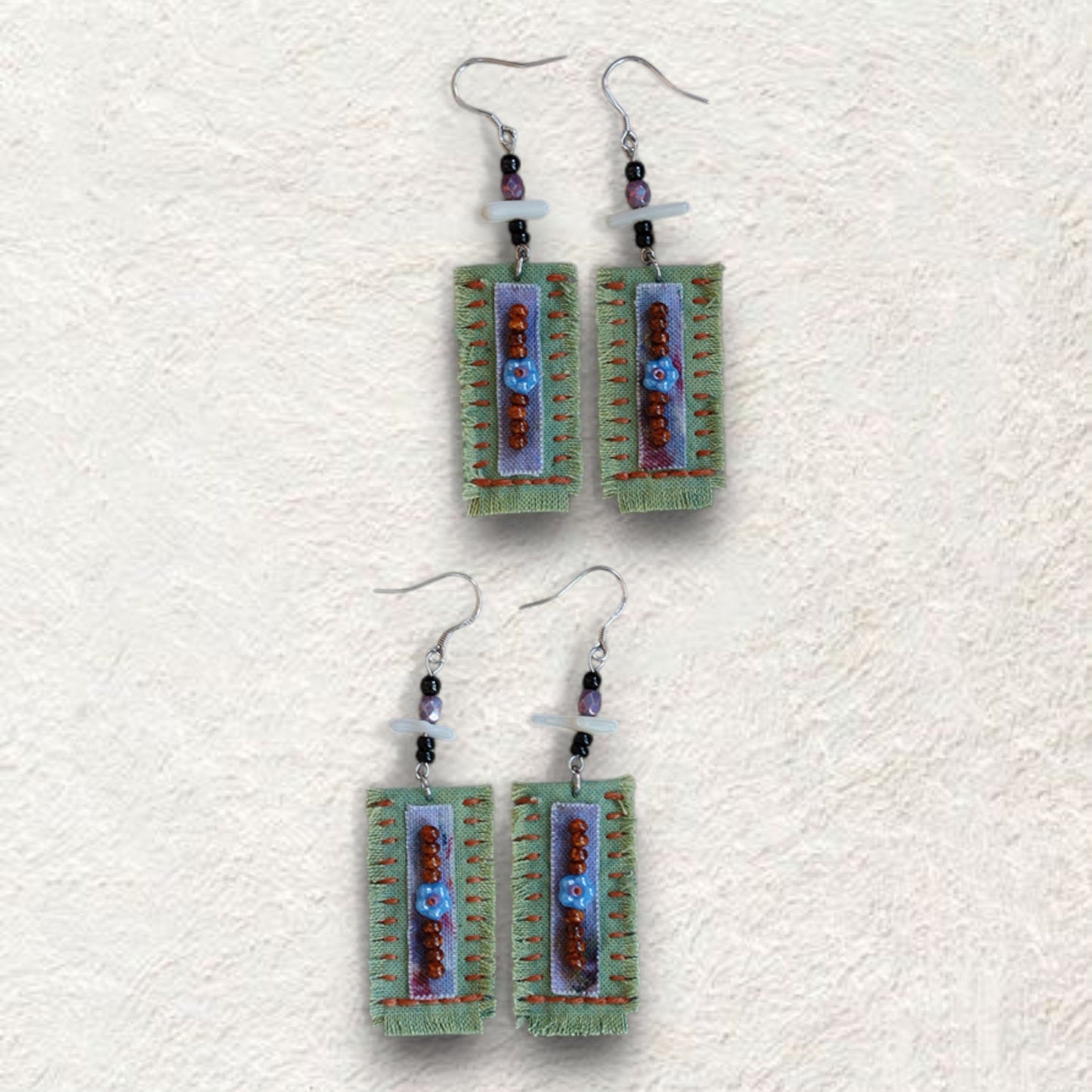 Vintage Ethnic Fabric Earrings - Made by Frey