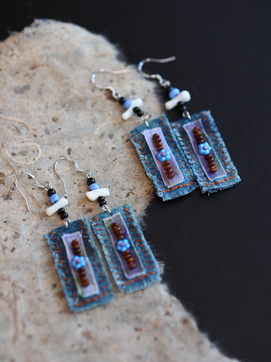 Vintage Ethnic Fabric Earrings - Made by Frey