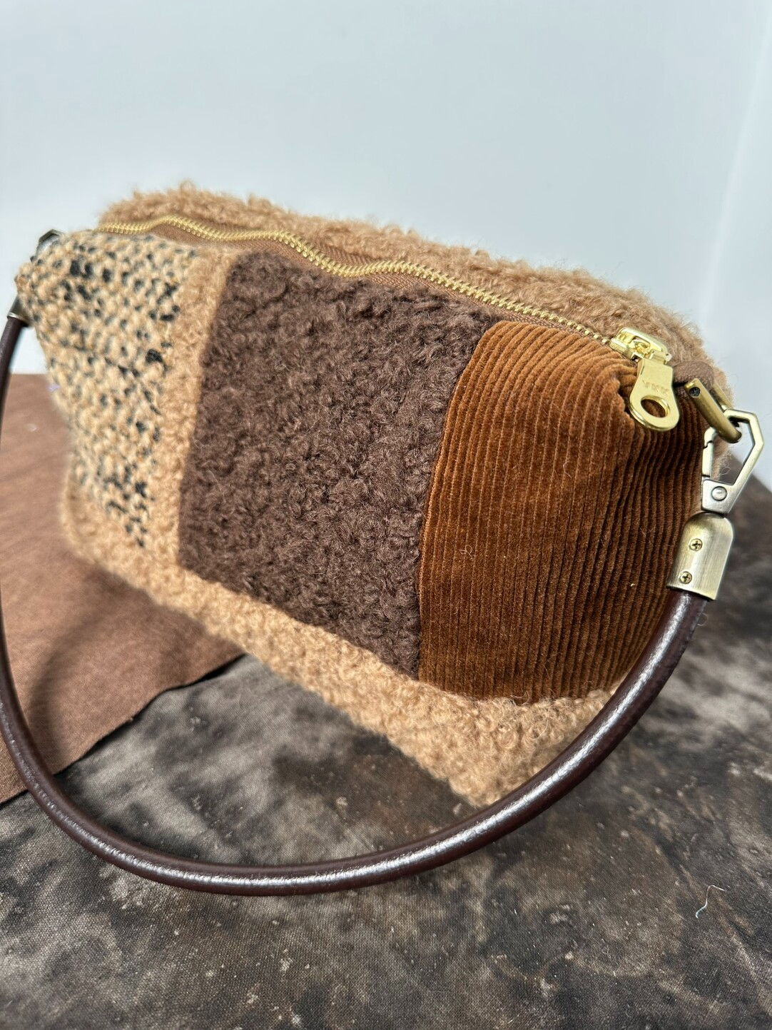 Earth-Toned Patchwork Multi-Carry Shoulder Bag