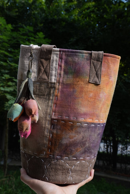Hand-Stitched Bucket Tote with Lily Charm