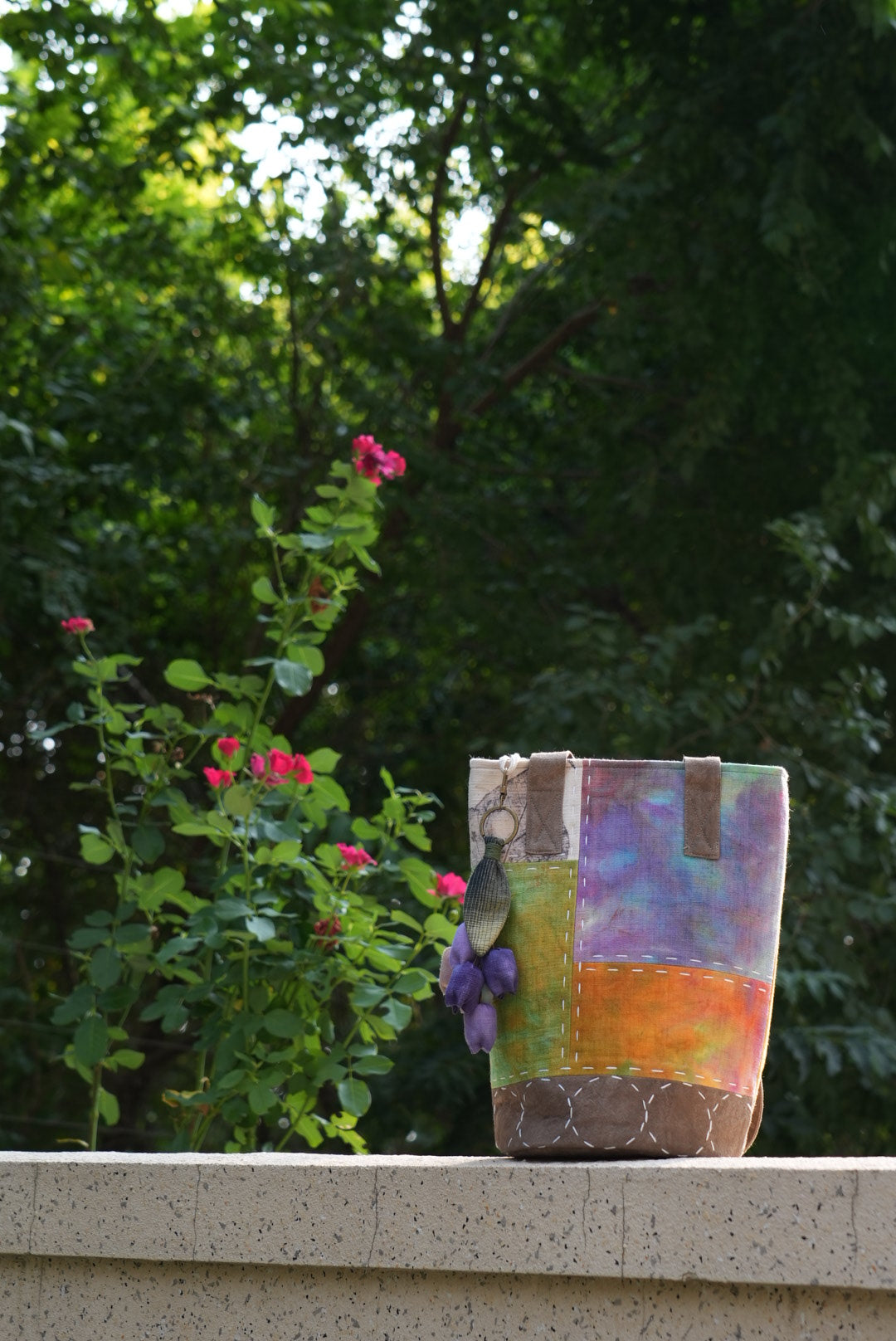 Hand-Stitched Bucket Tote with Lily Charm