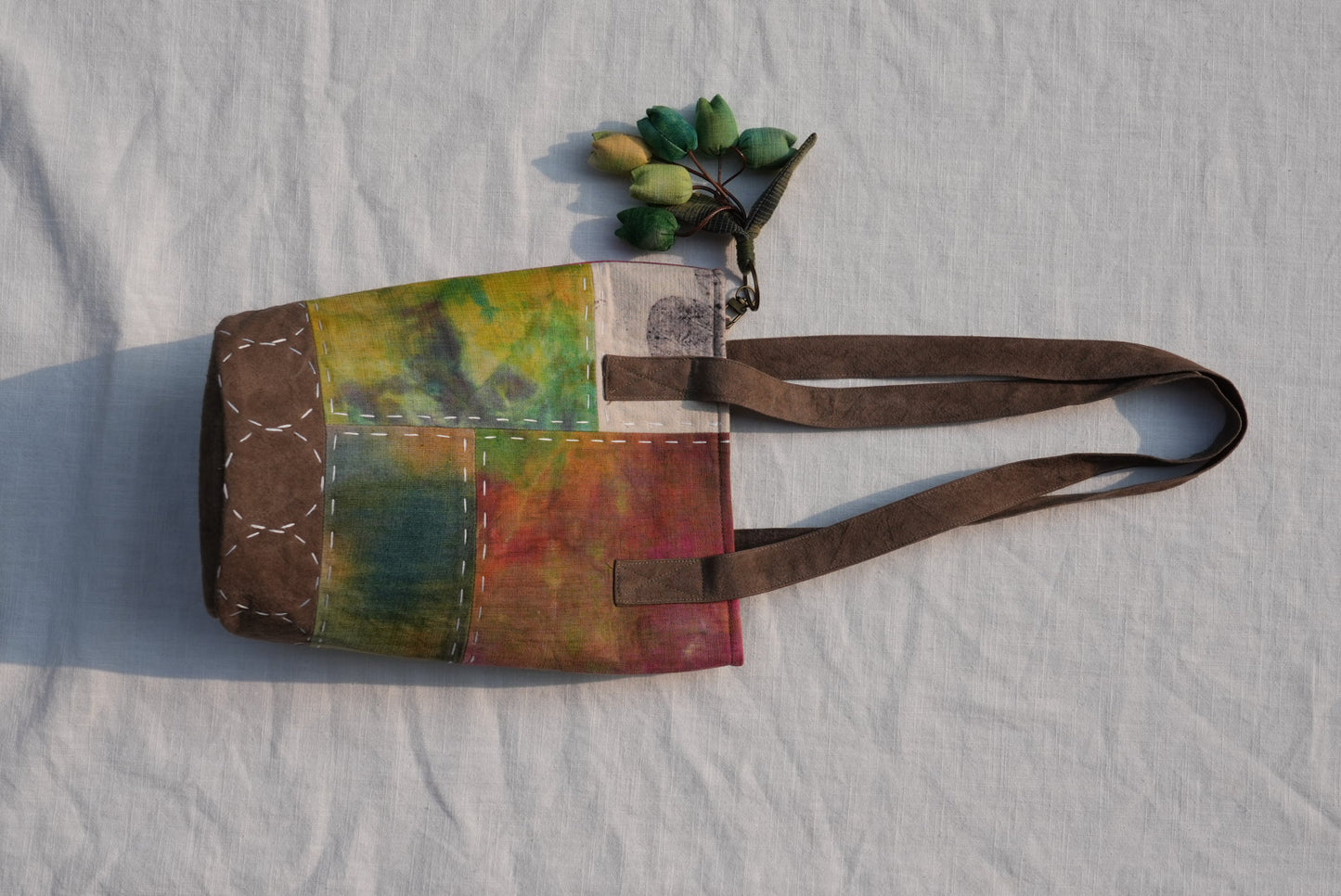 Hand-Stitched Bucket Tote with Lily Charm