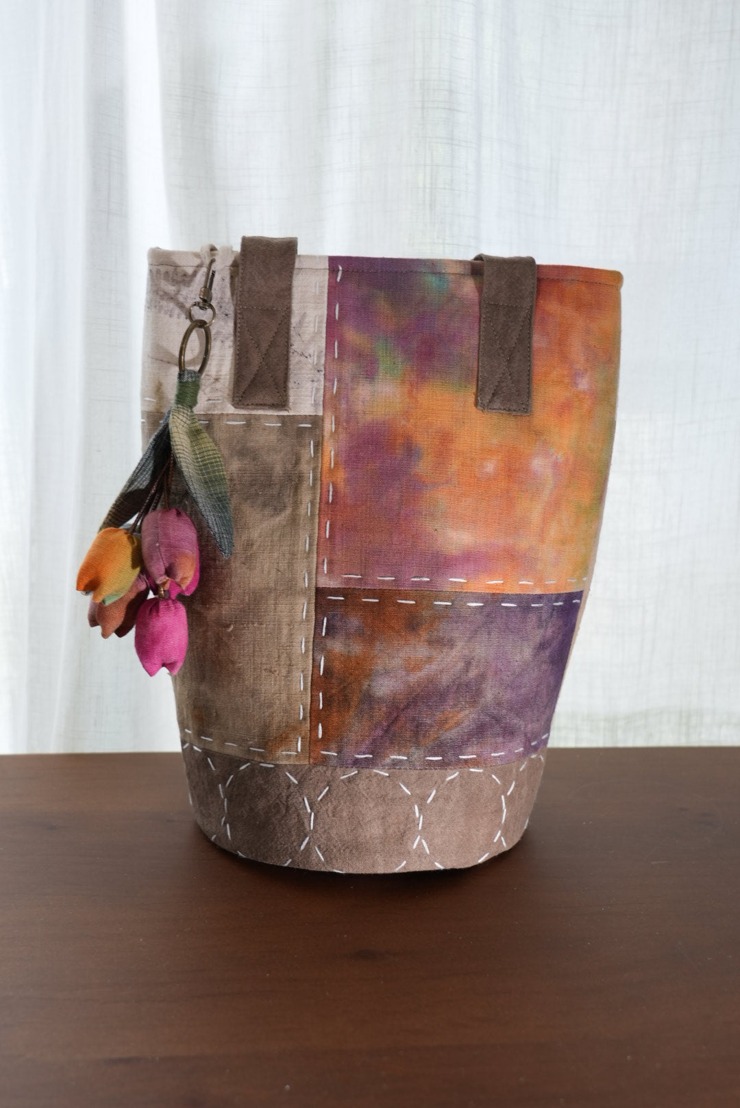 Hand-Stitched Bucket Tote with Lily Charm