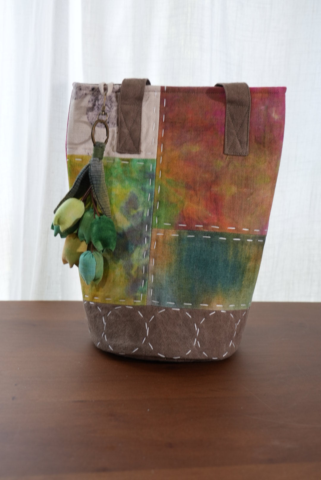 Hand-Stitched Bucket Tote with Lily Charm