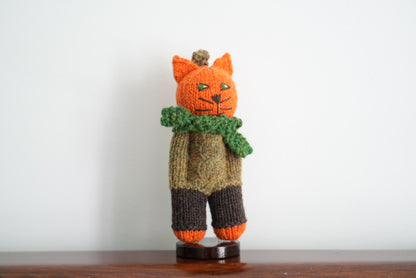 Hands-in-Pockets Cat · Knitted Bag Charm