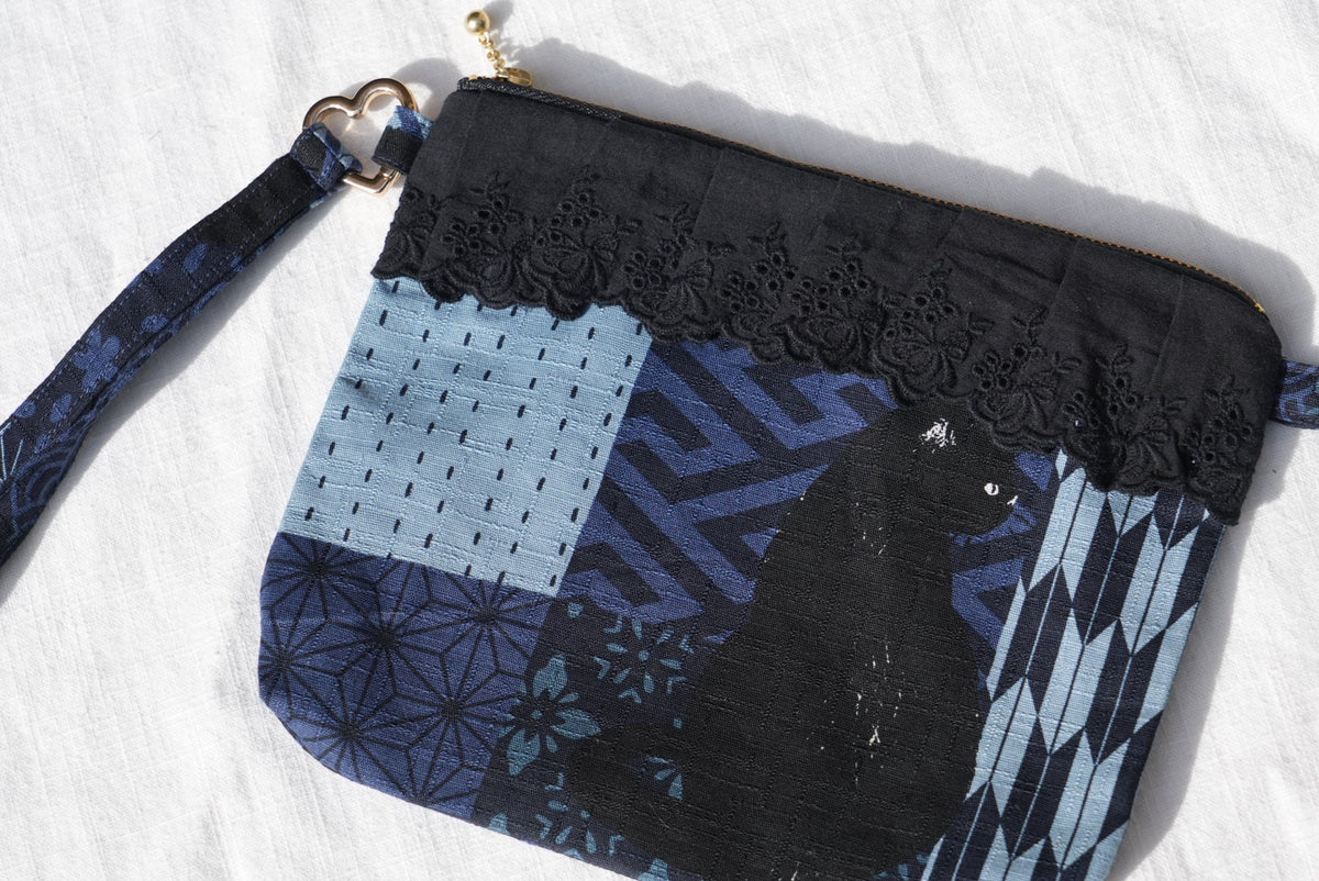 Black Kitty Makeup Pouch/ Wristlet