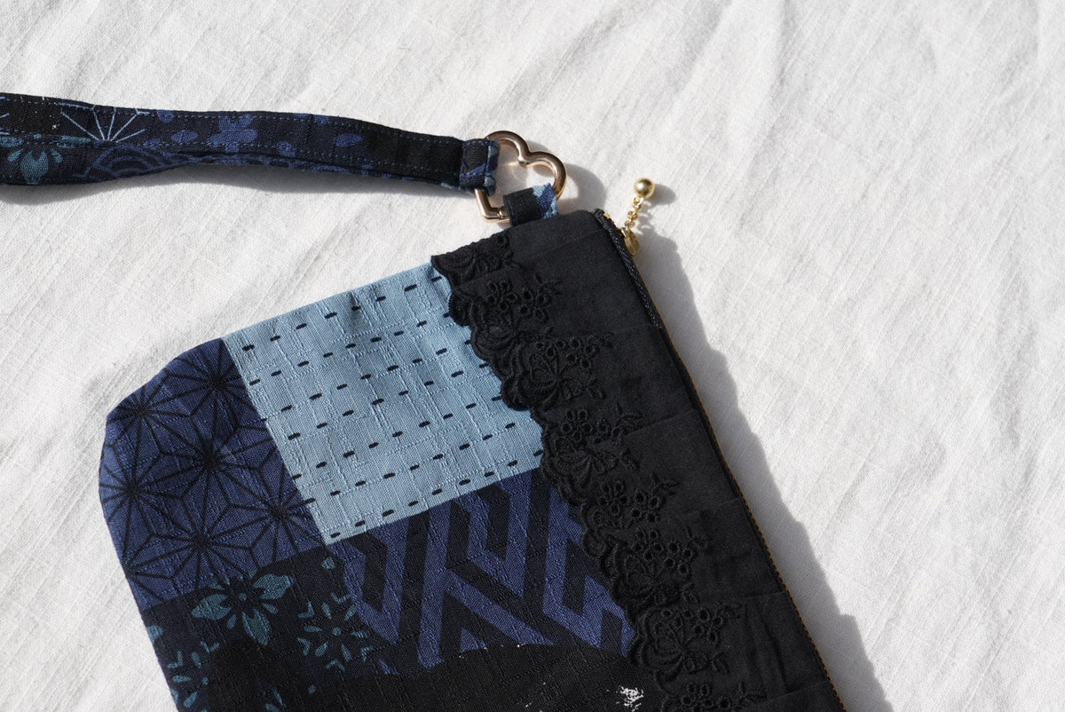Black Kitty Makeup Pouch/ Wristlet - Made by Frey