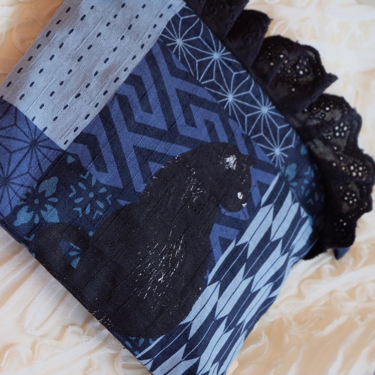 Black Kitty Makeup Pouch/ Wristlet - Made by Frey