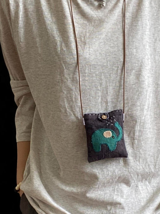 Customizable Hand - Embroidered Elephant Water - Spray Pouch Crossbody or Neck Bag - Made by Frey