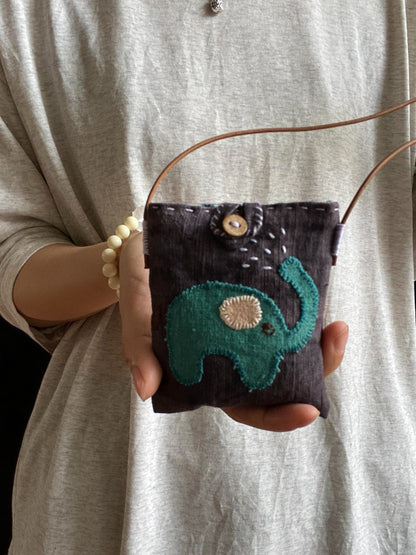 Customizable Hand - Embroidered Elephant Water - Spray Pouch Crossbody or Neck Bag - Made by Frey