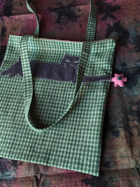 Embroidered Cat & Sakura Mini Tote - Made by Frey